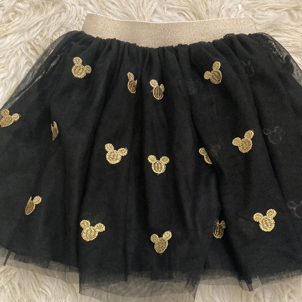 Hanna Andersson Black Tulle Skirt with Gold Sequin Mickeys 6-7 120